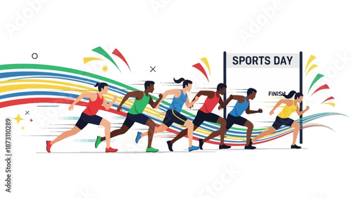 Diverse athletes race towards finish line on Sports Day