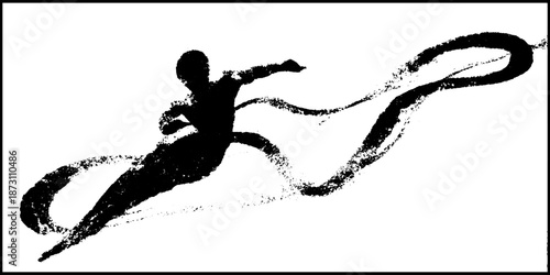 Dynamic ink silhouette of martial artist in action