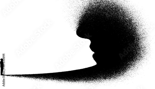 Silhouette of person facing large dotted abstract face