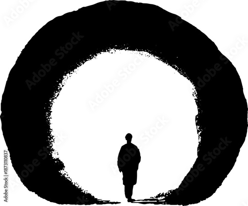 Silhouette of person standing in zen enso circle