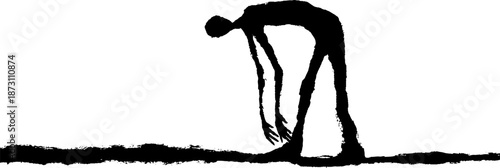 Abstract silhouette of elongated figure against white background