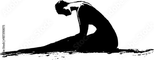 Silhouette of female figure sitting in yoga pose on white background