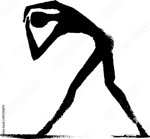 Silhouette of a stretching person in artistic black ink brush style