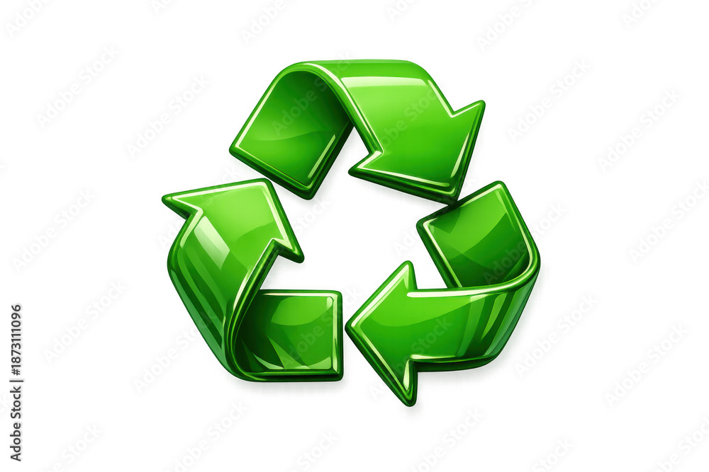 Obraz premium Green recycling symbol showing arrows forming a triangle, illustrating eco-friendly concept of sustainability and conservation with a glossy finish