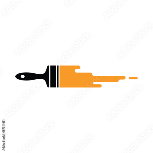 Orange paintbrush with black handle on white background
