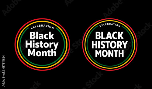 Black history month round emblem with bold typography and tricolor ring. Concept of recognition, pride, and cultural awareness
