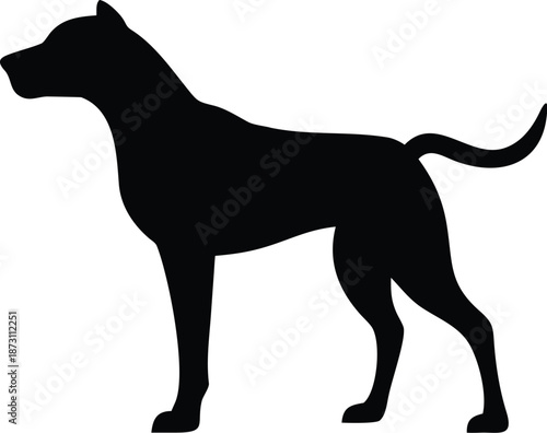 A muscular guard dog silhouette stands alert showcasing power and protection