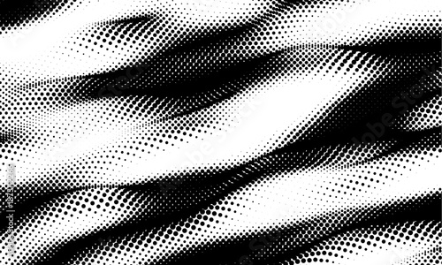 Abstract gradient dynamic wave of particles. Network of bright points or dots. Big data. Digital background. Vector dissolve halftone background