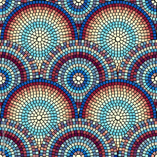 Seamless pattern with mosaic tiles, editable template. Ancient mosaic ceramic tile pattern. Vector illustration graphic mosaic