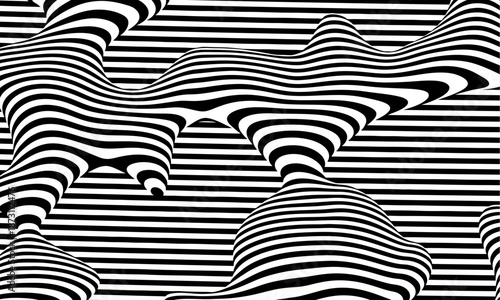 Optical illusion vector background. Simple black and white distorted lines. Opart illustration