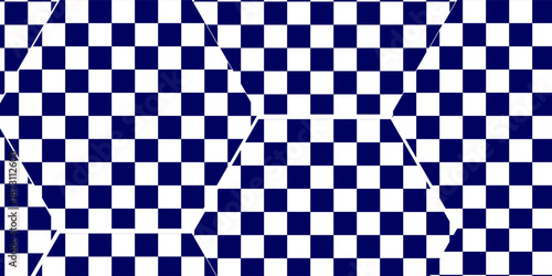 Trippy checkerboard background. Retro psychedelic checkered wallpaper. Wavy groovy chessboard surface. Distorted geometric pattern. blue and white checkerboard