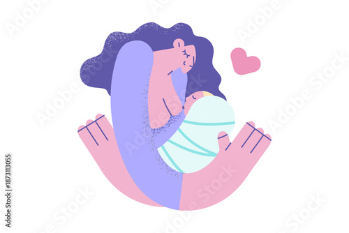 Caring mother breastfeeding newborn baby