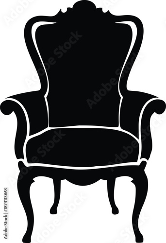 A sleek silhouette depicts a modern luxurious leather armchair design element