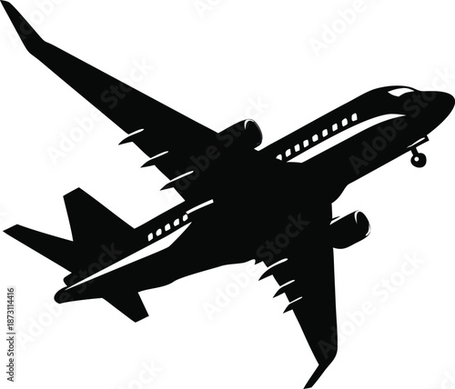 A minimalist silhouette of an airplane is centered against a grayscale background
