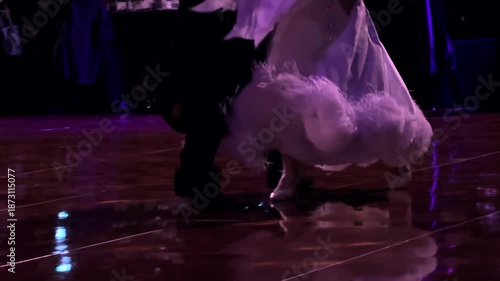 Close up of dancing feet moving in sync, symbolizing partnership, coordination and teamwork through movement. Concept of collaboration, balance and working together.