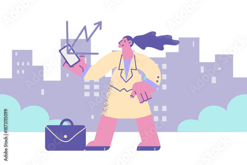 Businesswoman check financial rate raise on smartphone