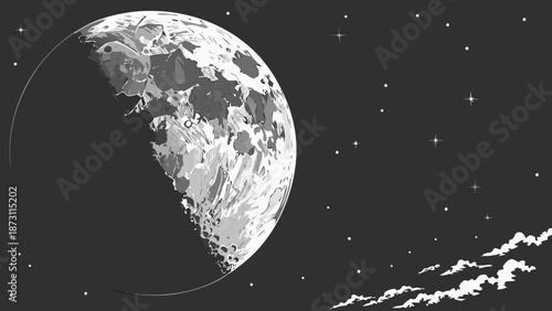 Monochromatic Moonscape A Celestial Night Scene with Stars.