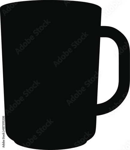 A simple black silhouette depicts a tall narrow coffee mug design