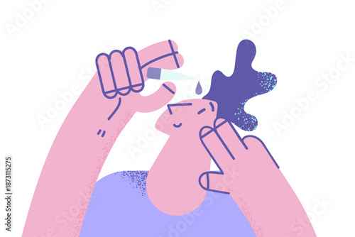 Man use medical drops for moisturizing dry eyes