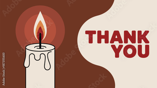 Thank you greeting card design with burning candle illustration in warm minimal style for appreciation, gratitude, memorial and sympathy messages