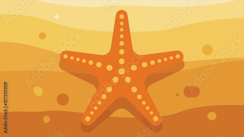 Vibrant orange starfish resting on golden sand, a serene underwater or beach scene illustration