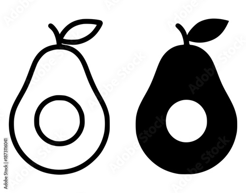 Tropical fruit icon, avocado illustration in outline and silhouette style