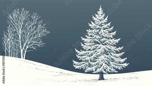 Winter Landscape with SnowCovered Trees and a White Background.