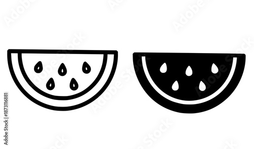 Tropical fruit icon, watermelon illustration in outline and silhouette style