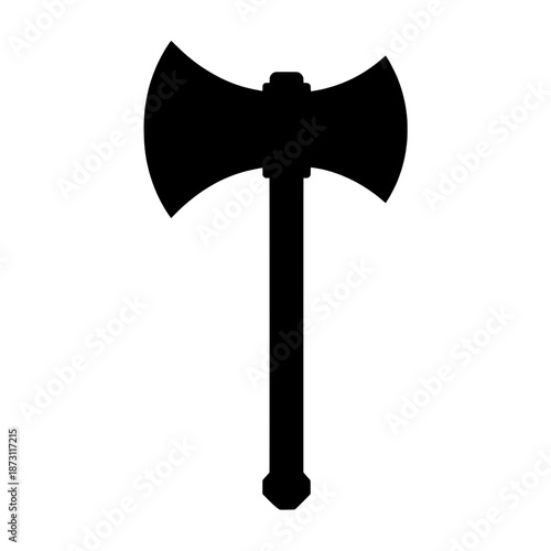 Ancient double-headed battle axe silhouette vector illustration isolated on transparent background.
