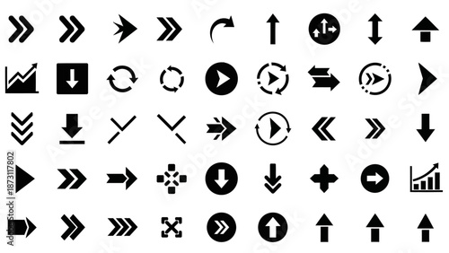 Extensive collection of universal arrow icons and versatile navigation symbols for user interface design, web development, and diverse graphic projects, enhancing user flow effectively