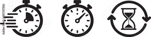 Time management icons featuring stopwatch and hourglass