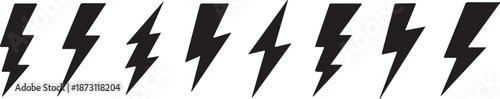 Collection of black lightning bolt symbols on white background