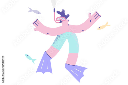 Happy guy in scuba snorkeling under water