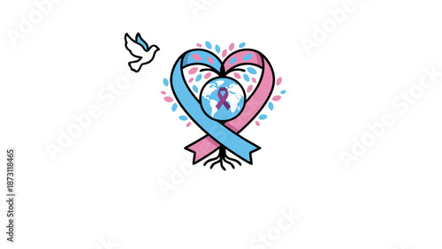 Cancer Awareness Heart Ribbon Logo Vector Support and Hope Symbol
