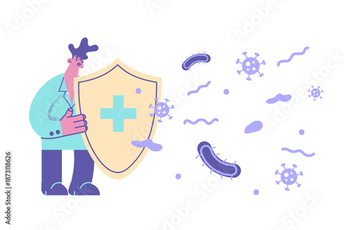 Doctor with shield protect from microbes and viruses