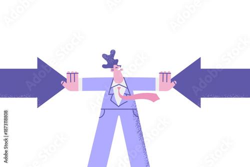 Businessman fight stop numerous arrows facing