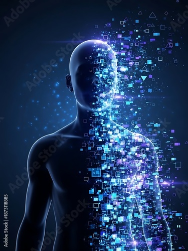 Abstract Human Body with Digital Network Data Flow