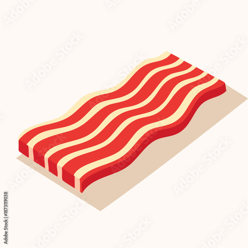 Stripes Of Crispy Bacon A Food Ingredient For Breakfast With Red And White Colors On A White Background