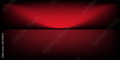 Red studio background. Abstract limbo podium studio room. Dark red gradient wall floor and spotlight scene. Showcase, promotion display. Vector stage mockup illustration