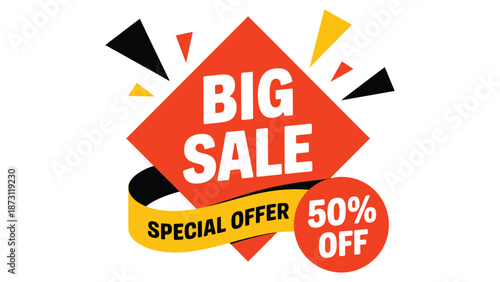 Big sale special offer badge with 50 percent discount label in modern flat style for ecommerce promotion and marketing use