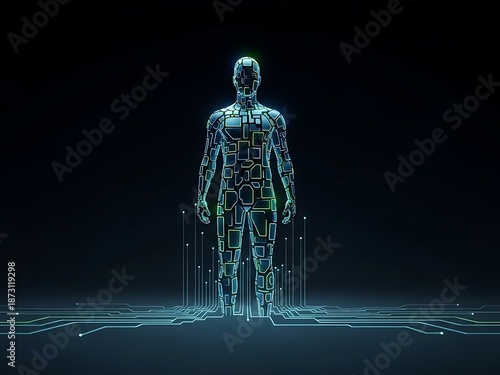Abstract Human Silhouette with Circuit Technology Design