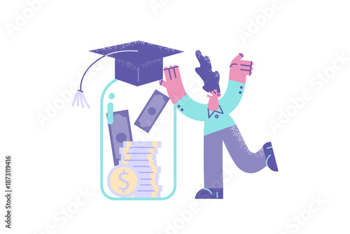 Smiling guy save money for future education purposes