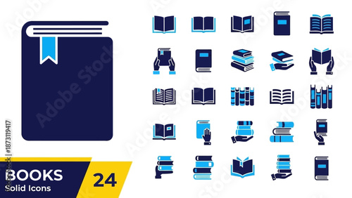 Essential vector icon set depicting various book concepts. Perfect for digital products, educational websites, and library interfaces, symbolizing knowledge and literature