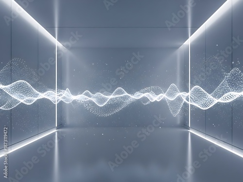 Abstract Sound Wave in 3D Space with Glowing Particles