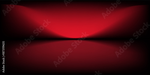 Red studio background. Abstract limbo podium studio room. Dark red gradient wall floor and spotlight scene. Showcase, promotion display. Vector stage mockup illustration