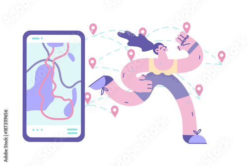 Toned woman run using application on mobile phone