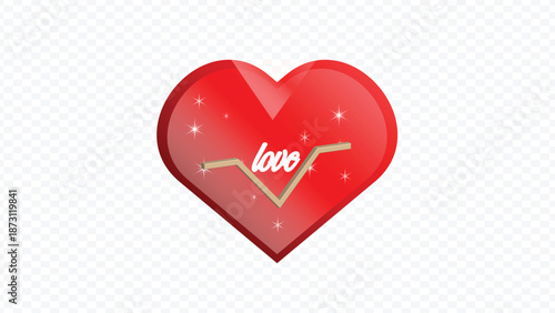Red Heart with " Love" Text and Geometric Line on Transparent Background Keywords: heart, love