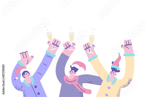 Happy people drink champagne celebrate New Year