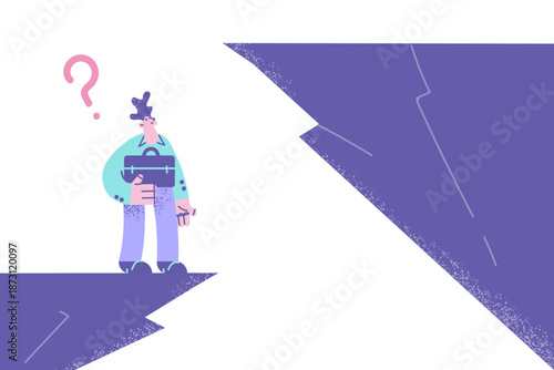 Businessman on edge of rock think of business risks