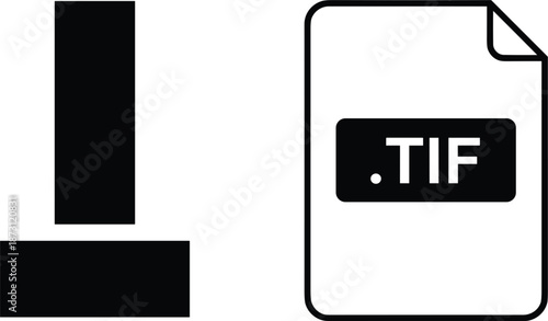 TIF file format document icon and black silhouette of an industrial tool or mounting bracket for digital data storage and hardware design vector.